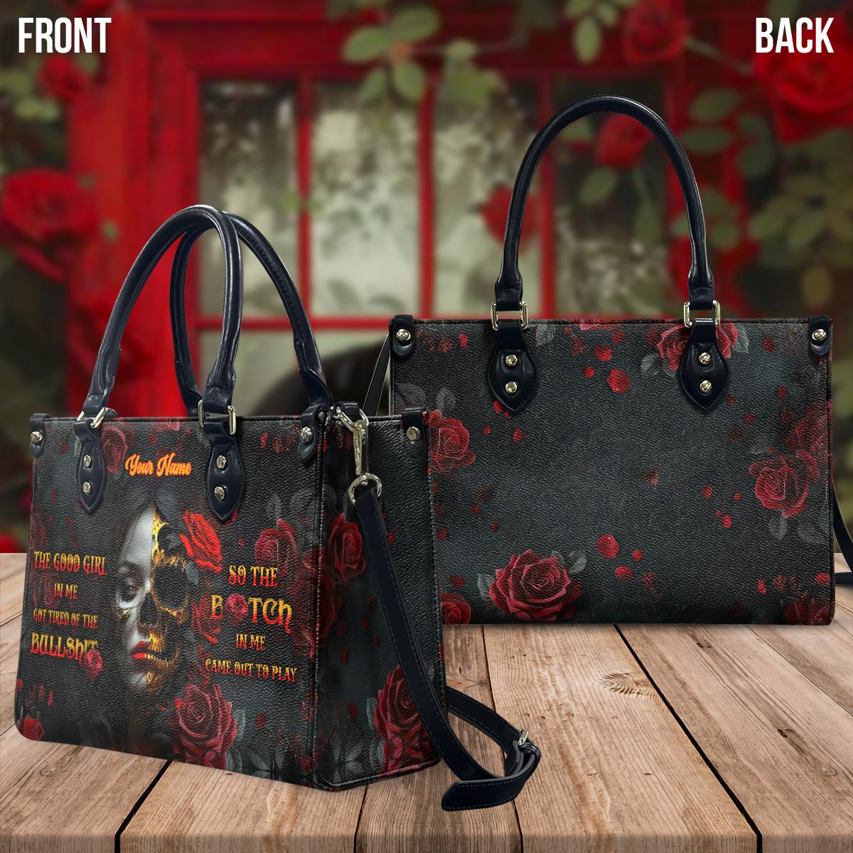 Custom Name Handbag, Skull Lady Evil Personalized Leather Handbag