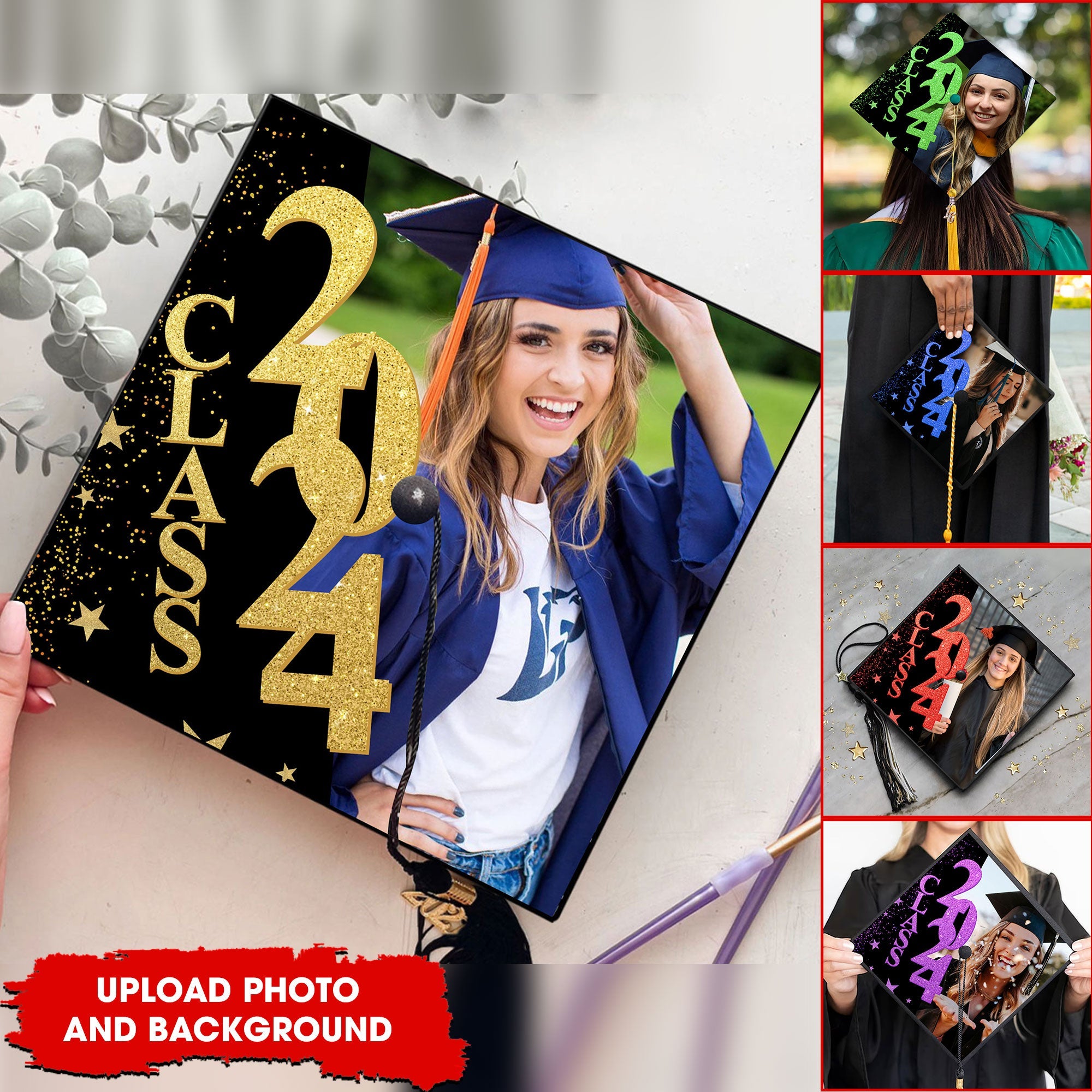 Class 2024, Colorful Flowers Custom Photo Grad Cap Topper - Personalized Customized Graduation Cap, Graduation Gift