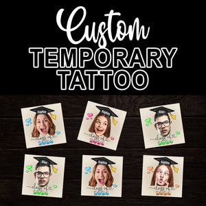 Class Of 2024 Tattoo, Custom Face Photo And Texts Temporary Tattoo, Personalized Party Tattoo, Fake Tattoo