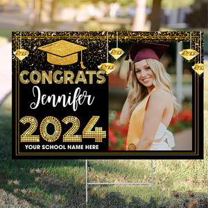 Congrats Class Of 2024, Custom Color, Photo And Texts, Personalized Lawn Sign, Yard Sign, Gift For Graduation