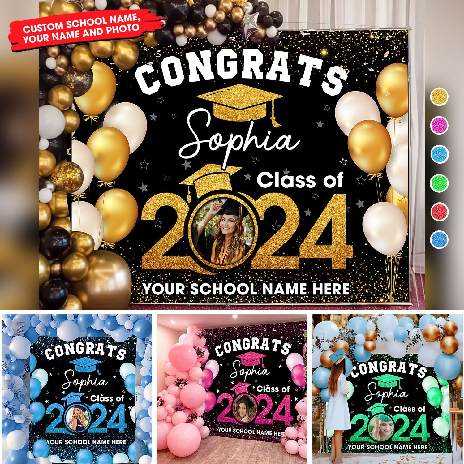 Congrats Class of 2024 Custom Graduation Party Backdrop - Personalized Custom Graduation Backdrop