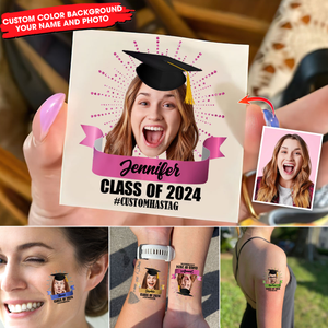 Class Of 2024, Custom Color,  Your Photo And Name Temporary Tattoo, Personalized Photo And Name, Fake Tattoo, Graduation Gift