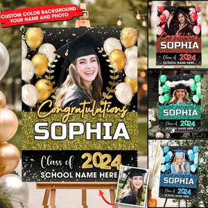 Custom Congratulations Class Of 2024 - Graduation Party Welcome Sign - Custom Photo Grad Party Sign - Personalized Graduation Decoration - Graduation Sign