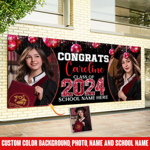 Congratulations Class Of 2024 - Personalized 4 Photos And Texts Single Garage, Garage Door Banner Covers - Banner Decorations