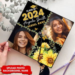 Class Of 2024, Flowers Custom Texts Grad Cap Topper - Personalized Customized Graduation Cap, Graduation Gift