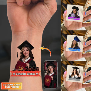 Class Of 2024 Congrats, Custom Name Temporary Tattoo, Personalized Photo And Name, Fake Tattoo, Graduation Gift