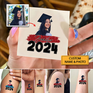 Graduation 2024, Custom Temporary Tattoo With Personalized Quote Color, Photo And Name, Fake Tattoo, Graduation Gift