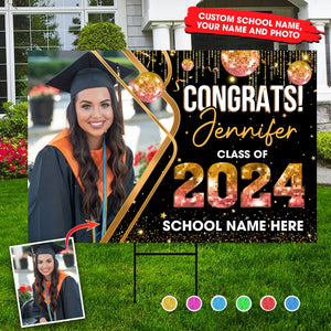 Congrats Class Of 2024, Custom Photo And Texts, Personalized Lawn Sign, Yard Sign, Gift For Graduation