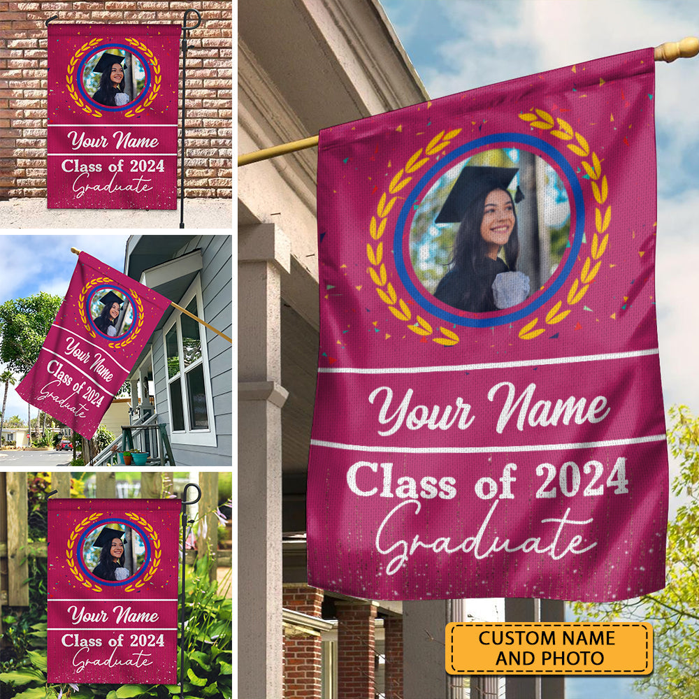 Class Of 2024 Graduate - Custom Photo And Your Name Graduation Flag, Gift For Graduation