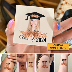 Class Of 2024 Graduation, Custom Color,  Your Photo And Name Temporary Tattoo, Personalized Photo And Name, Fake Tattoo, Graduation Gift