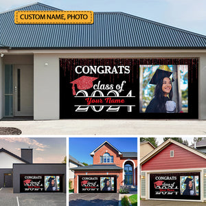 Congrats Class Of 2024 - Personalized Photo And Your Name Single Garage, Garage Door Banner Covers - Banner Decorations