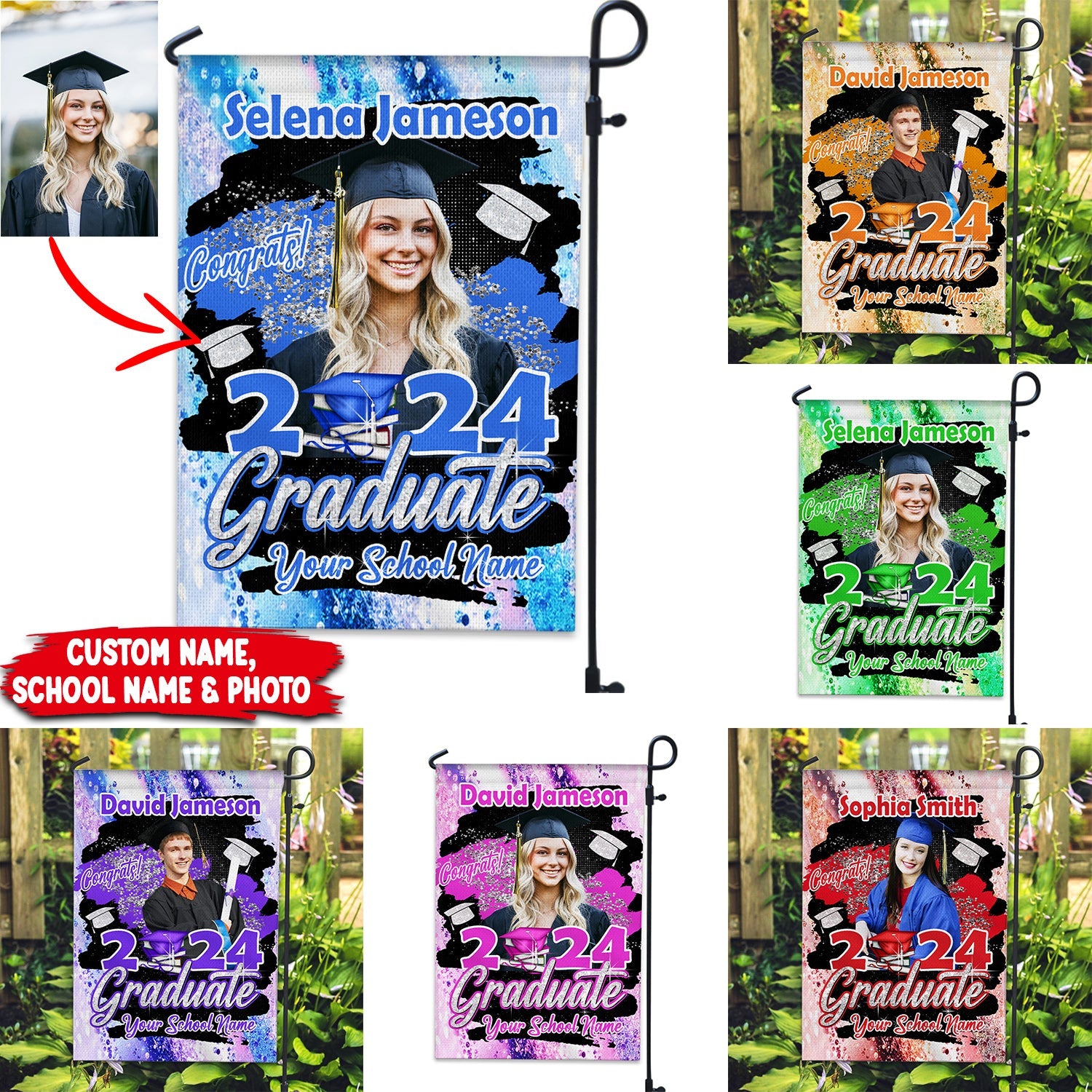 Congrats Graduate 2024 - Custom Photo And Texts Graduation Flag - Graduation Gift