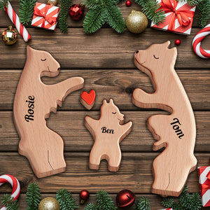 Dad, Mom And Kid Bear, Personalized Bear Family Name Puzzle Wooden Add Base - Wooden Pet Carvings, Gift For Family