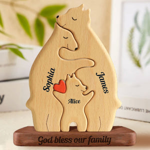 Personalized Bear Family Puzzle Wooden Add Base - Wooden Pet Carvings, Gift For Family, Gift For Couple