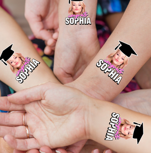 Congrats Custom Luminous Tattoo With Personalized Photo And Name, Fake Tattoo, Graduation Gift, Night Lighting Tattoo