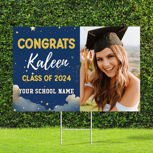 Congrats Class Of 2024, Graduation Gift - Custom Photo And Texts Graduation Lawn Sign, Yard Sign