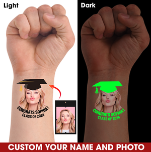 Congratulations Class Of 2024, Custom Luminous Tattoo With Personalized Photo, Text Name, Fake Luminous Tattoo, Graduation Gift