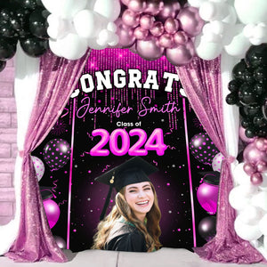 Congrats Class of 2024 Custom Photo And Name Graduation Party Backdrop - Personalized Custom Graduation Backdrop