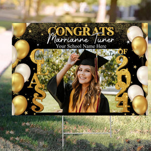 Congrats Class Of 2024, Custom Background Color, Your Photo And Texts, Personalized Lawn Sign, Yard Sign, Gift For Graduation