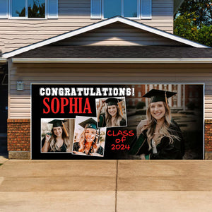 Congratulations Class Of 2024 - Personalized 4 Photos, Your Name And School Name Single Garage, Garage Door Banner Covers - Banner Decorations