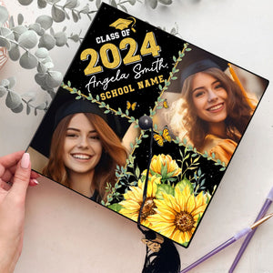 Class Of 2024, Flowers Custom Texts Grad Cap Topper - Personalized Customized Graduation Cap, Graduation Gift