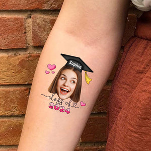 Class Of 2024 Tattoo, Custom Face Photo And Texts Temporary Tattoo, Personalized Party Tattoo, Fake Tattoo