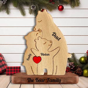 Dad, Mom And Kid Bear, Personalized Bear Family Name Puzzle Wooden Add Base - Wooden Pet Carvings, Gift For Family