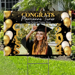 Congrats Class Of 2024, Custom Background Color, Your Photo And Texts, Personalized Lawn Sign, Yard Sign, Gift For Graduation