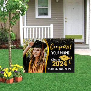 Congrats Class Of 2024 - Custom Photo And Texts Graduation Lawn Sign, Yard Sign - Graduation Gift