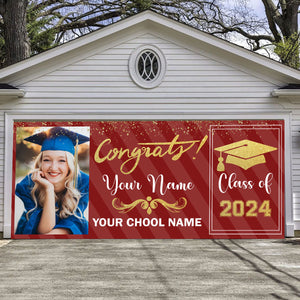 Congrats Class Of 2024 - Personalized Photo, Your Name And School Name Single Garage, Garage Door Banner Covers - Garage Door Banner Decorations