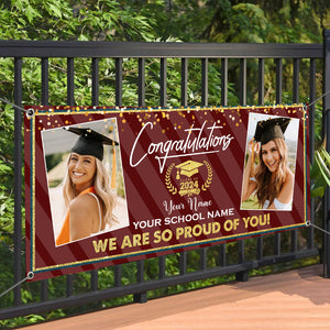 Congrats Class Of 2024- Personalized 2 Photos And Texts Graduated Banner - Decoration Gifts