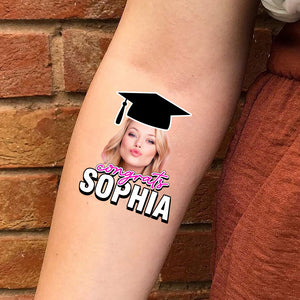 Congrats Custom Temporary Tattoo With Personalized Photo And Name, Fake Tattoo, Graduation Gift