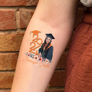 Grad 2024 Flowers, Custom Color And Name Temporary Tattoo, Personalized Grad Party Tattoo, Fake Tattoo, Graduation Gift