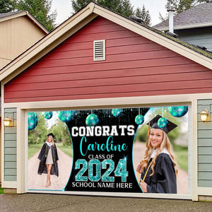 Congratulations Class Of 2024 - Personalized 4 Photos And Texts Single Garage, Garage Door Banner Covers - Banner Decorations