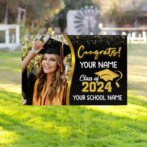 Congrats Class Of 2024 - Custom Photo And Texts Graduation Lawn Sign, Yard Sign - Graduation Gift