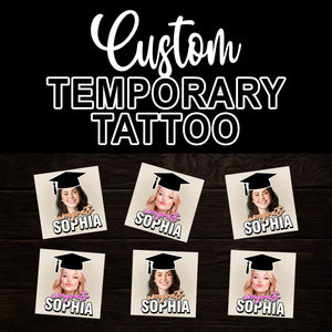 Congrats Custom Temporary Tattoo With Personalized Photo And Name, Fake Tattoo, Graduation Gift