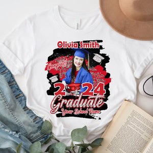 Congrats Graduate 2024 - Custom Photo And Texts Graduation Gift - Personalized T-Shirt