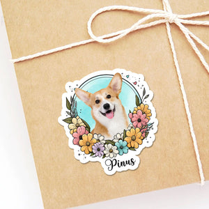 Personalized Cute Puppy Sticker, Custom Photo And Text Name, Gift For Pet Lover