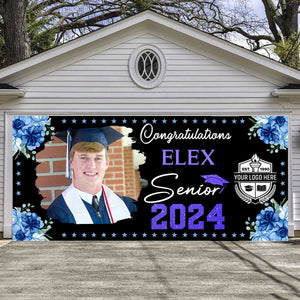 Congratulations Senior 2024 - Personalized Photo, Your Name And School Name Single Garage, Garage Door Banner Covers - Garage Door Banner Decorations