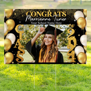 Congrats Class Of 2024, Custom Background Color, Your Photo And Texts, Personalized Lawn Sign, Yard Sign, Gift For Graduation