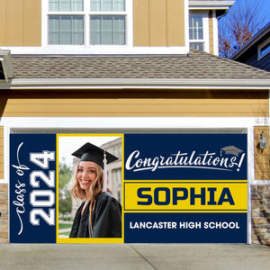 Congratulations Class Of 2024 - Personalized Your Photo, School Name And Name Single Garage, Garage Door Banner Covers - Banner Decorations