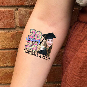 Class Of 2024 Congrats Tattoo, Custom Face Photo And Texts Temporary Tattoo, Personalized Party Tattoo, Fake Tattoo