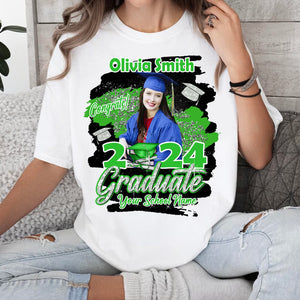 Congrats Graduate 2024 - Custom Photo And Texts Graduation Gift - Personalized T-Shirt