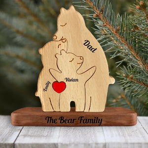 Dad, Mom And Kid Bear, Personalized Bear Family Name Puzzle Wooden Add Base - Wooden Pet Carvings, Gift For Family