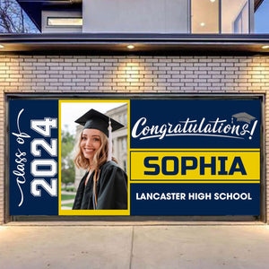 Congratulations Class Of 2024 - Personalized Your Photo, School Name And Name Single Garage, Garage Door Banner Covers - Banner Decorations