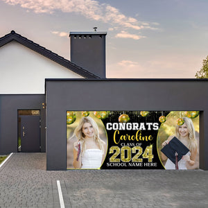 Congratulations Class Of 2024 - Personalized 4 Photos And Texts Single Garage, Garage Door Banner Covers - Banner Decorations