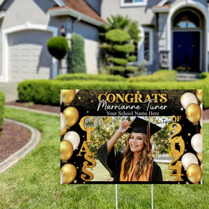 Congrats Class Of 2024, Custom Background Color, Your Photo And Texts, Personalized Lawn Sign, Yard Sign, Gift For Graduation