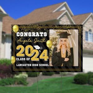 Congrats Class Of 2024, Custom Background, Photo And Text - Personalized Lawn Sign, Yard Sign, Graduation Gift