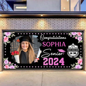 Congratulations Senior 2024 - Personalized Photo, Your Name And School Name Single Garage, Garage Door Banner Covers - Garage Door Banner Decorations