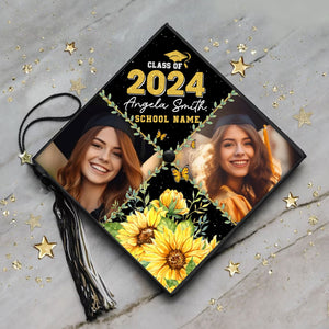 Class Of 2024, Flowers Custom Texts Grad Cap Topper - Personalized Customized Graduation Cap, Graduation Gift